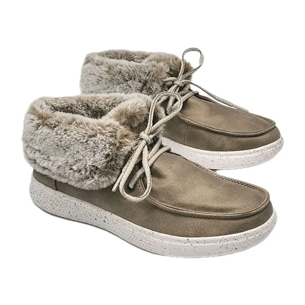 Bobs Shoe Skipper Hang Glider Boot Wide Fit Women Sz 7 Taupe Foam Fur 113443W